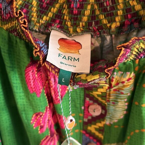 Farm Rio Leaf Off-The-Shoulder Midi Dress Large‎ NWT - Picture 6 of 7